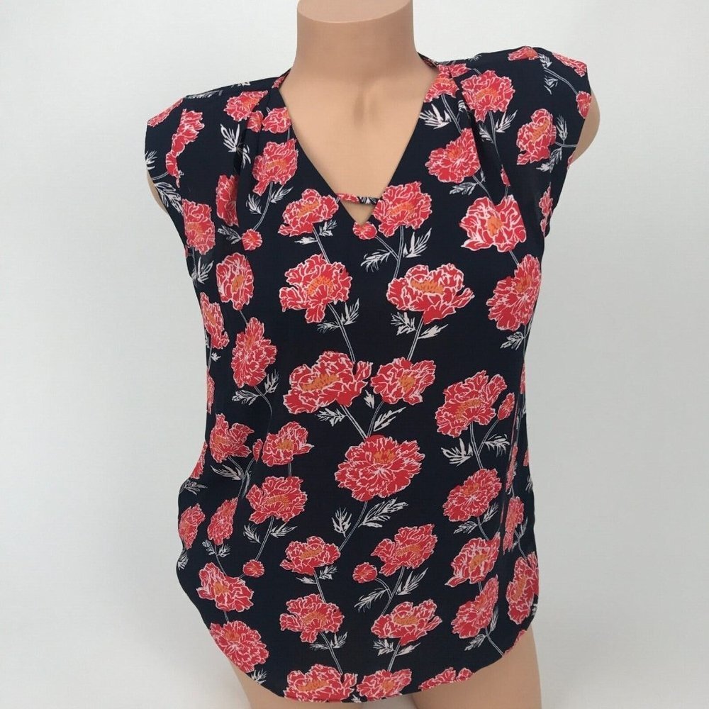 Banana Republic Floral Print Cut Out V-Neck Tank Top Sleeveless Blouse Size XS